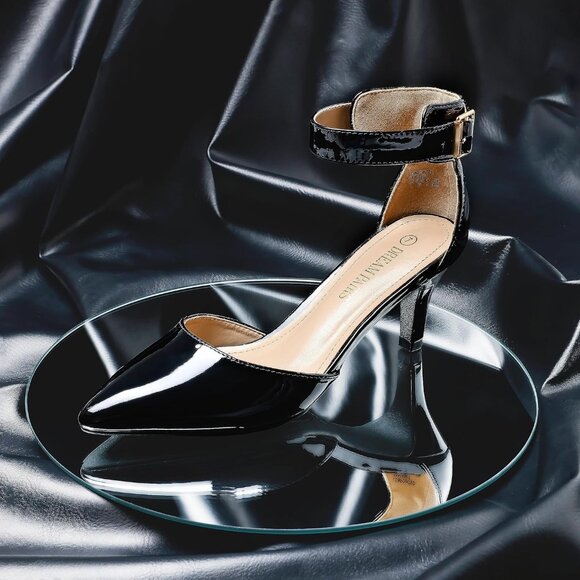 Dream Pairs Women's Black Pat Faux Suede pointed Toe Kitten Heels Pumps Shoes - Picture 4 of 7